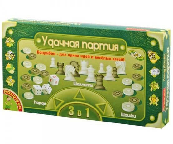 НАБОР УДАЧНАЯ ПАРТИЯ 3 в 1: ШАХМАТЫ, ШАШКИ, НАРДЫ, арт. ВВ0685
